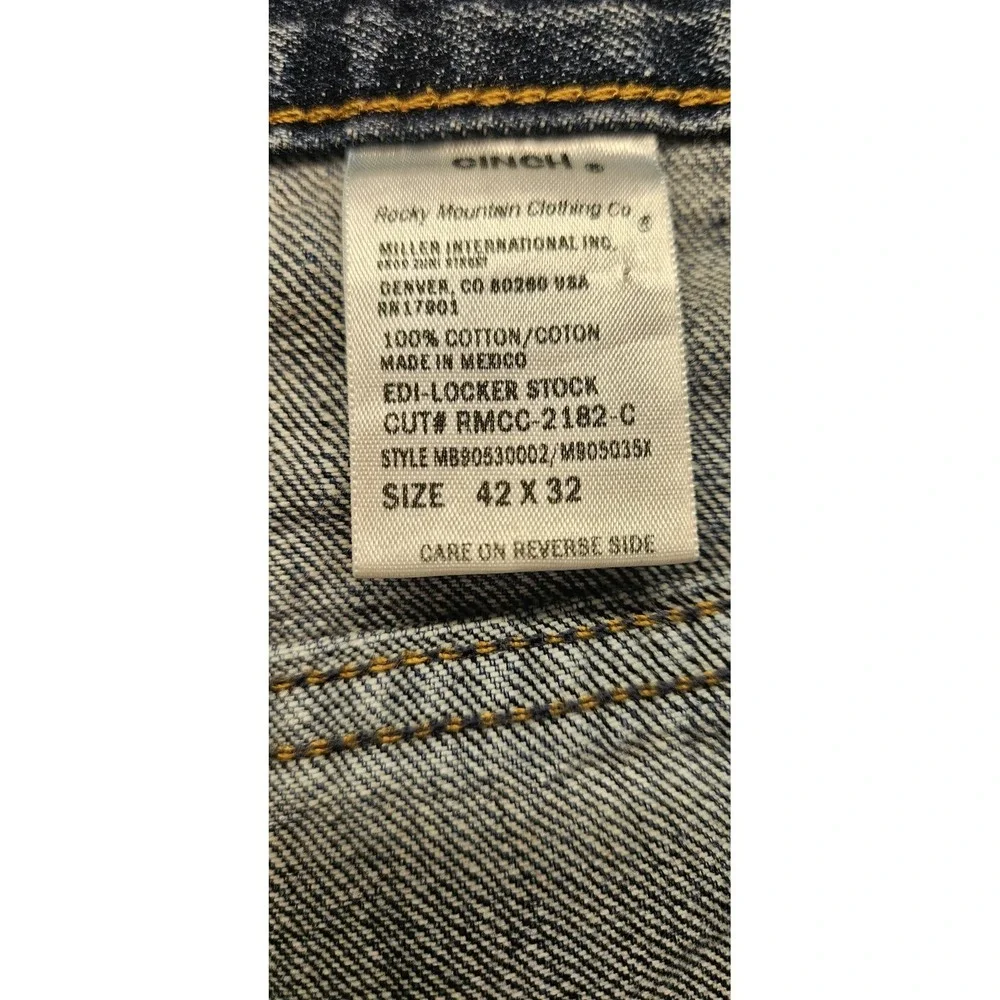 Cinch Men's 42x32‎ Blue Straight Jeans Denim Button Zip 5-Pocket Regular Fit